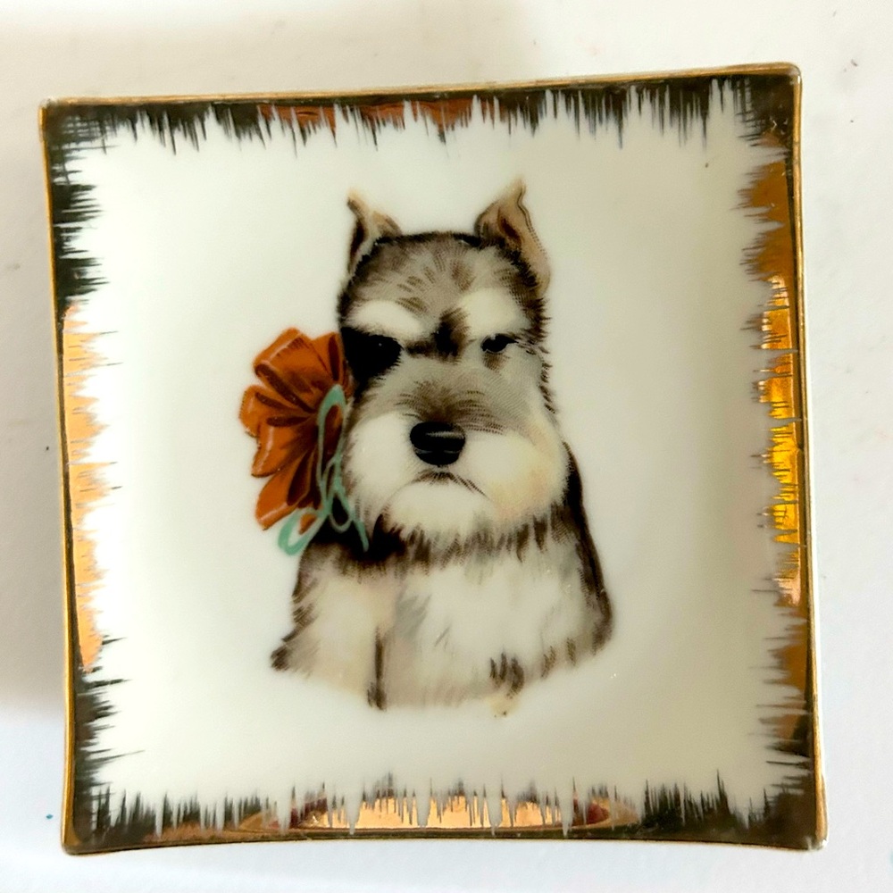 Vintage Made in Japan World Creations Orimco Miniature Schnauzer Gold trim plate